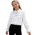 thumbnail image 2 of hengsof Girls Long Sleeve Ruffle Collar Button Down Shirt, Frilly and Sweet Top for School, Chic Layering Piece Under Sweaters, Pretty Tween Blouse, 2 of 8