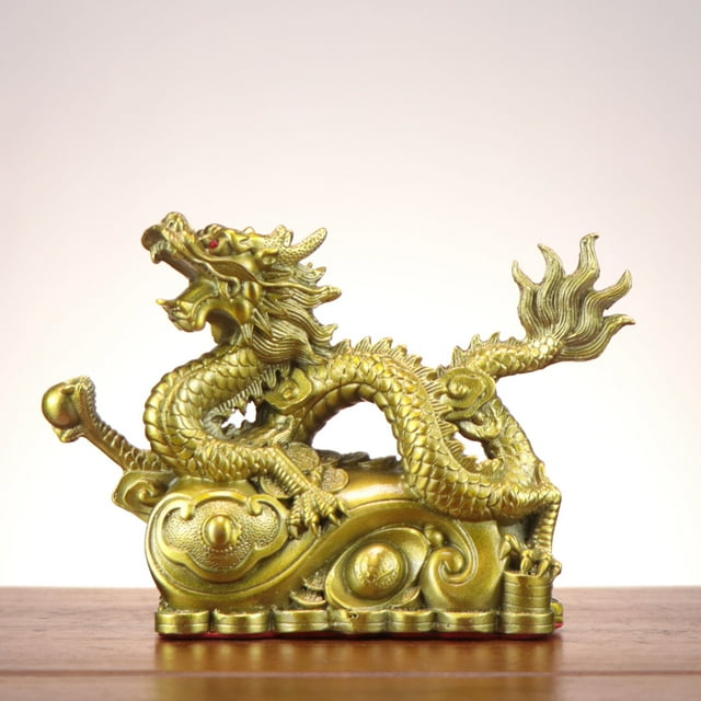 Xiao Hua Estatua de dragón de latón Feng Shui chino, escultura para decoración del hogar, oficina, mesa, adornos para riqueza y éxito, regalos de buena suerte, estilo B, pequeño