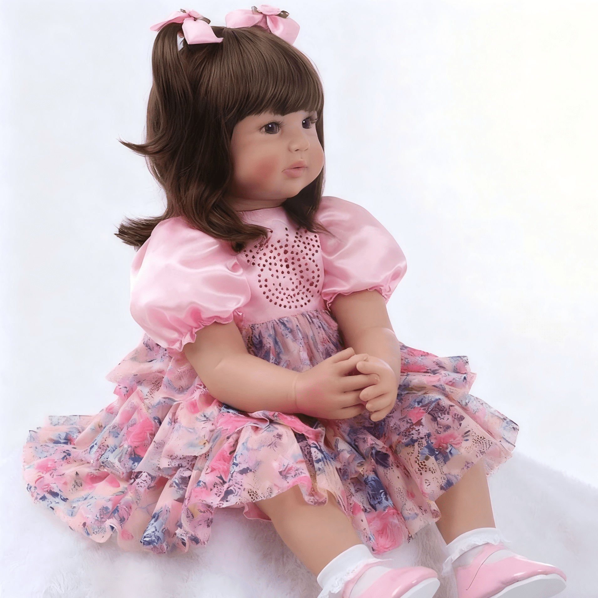 iCradle Lovely Toddler Dolls Girl Lifelike Reborn Babies 24 inch 58 CM Soft Cloth Body with Pasted Wig Hair