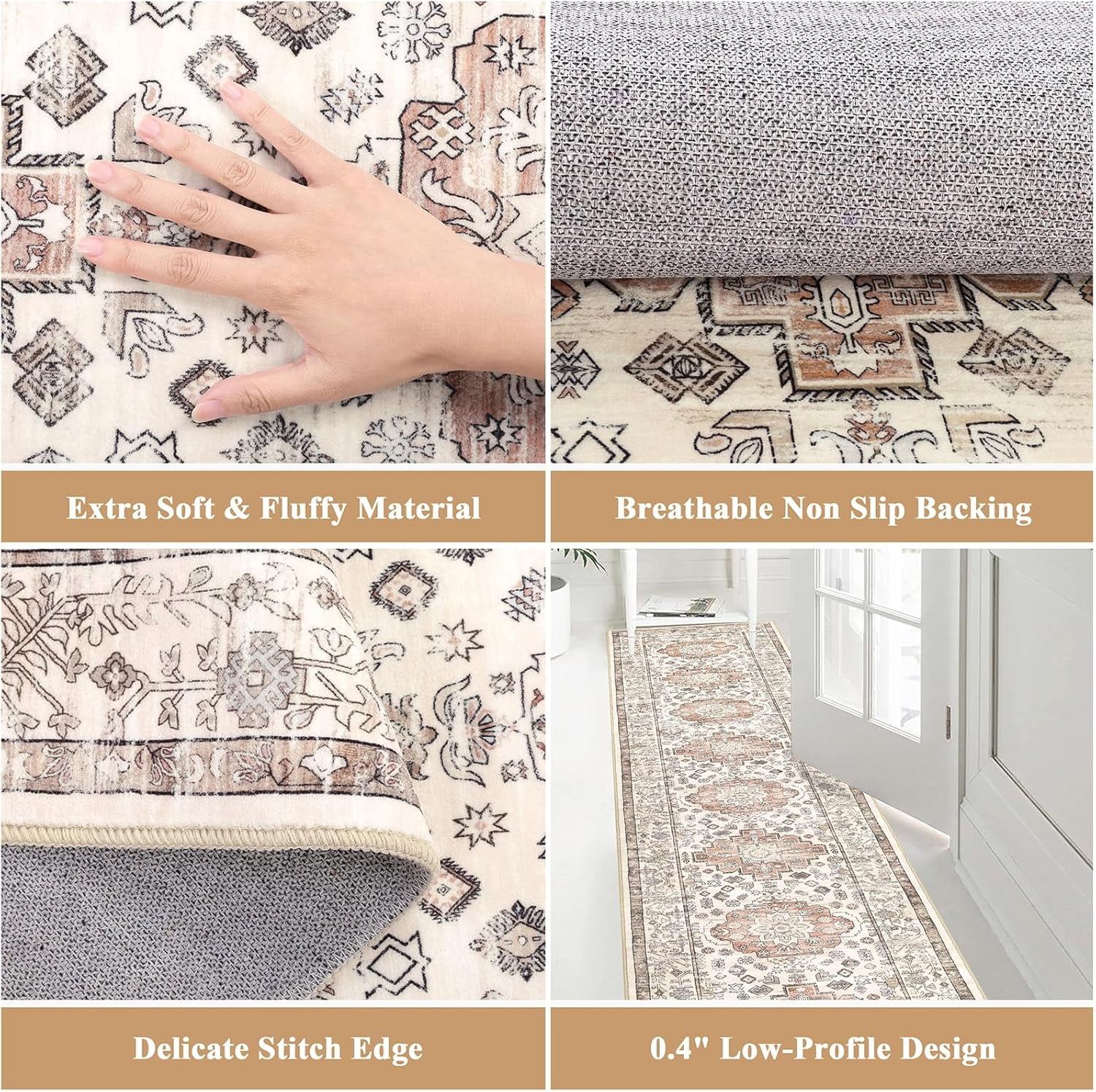 Yamaziot 2'x10' Boho Runner Rug for Hallway, Extre Long Laundry Runner Rug, Farmhouse Kitchen Rug, Non-Shedding Mat for Bedroom, Living Room, Dining Room
