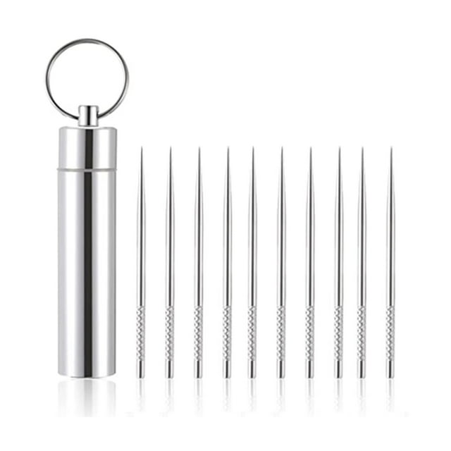 Qarigey Office Hotel Adults Portable Stainless Steel Travel Cleaning Tool Personal Pinicing Pick Camping Toothpicks Mouthcare Tooth cuidado de los oídos 10 piezas/juego