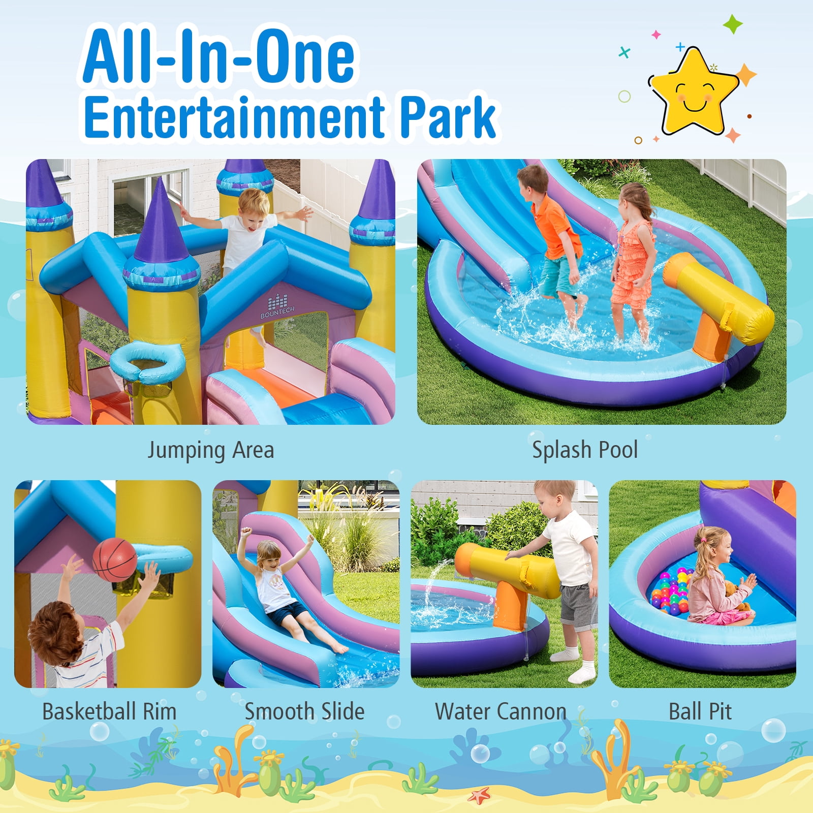 Costway 6 in 1 Kids Inflatable Water Slide with Slide Splash Pool (Without Blower)