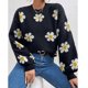 thumbnail image 1 of Suéter de moda de otoño e invierno para mujer de Europa y América, jersey de punto suelto de manga larga con cuello redondo, suéter pequeño de crisantemo de otoño para mujer, 1 of 5
