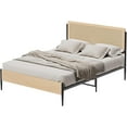 thumbnail image 1 of Full Metal Bed Frame with Curved Rattan Headboard and Wooden Footboard, Under Bed Storage, Strong Metal Slat Support, 1 of 6