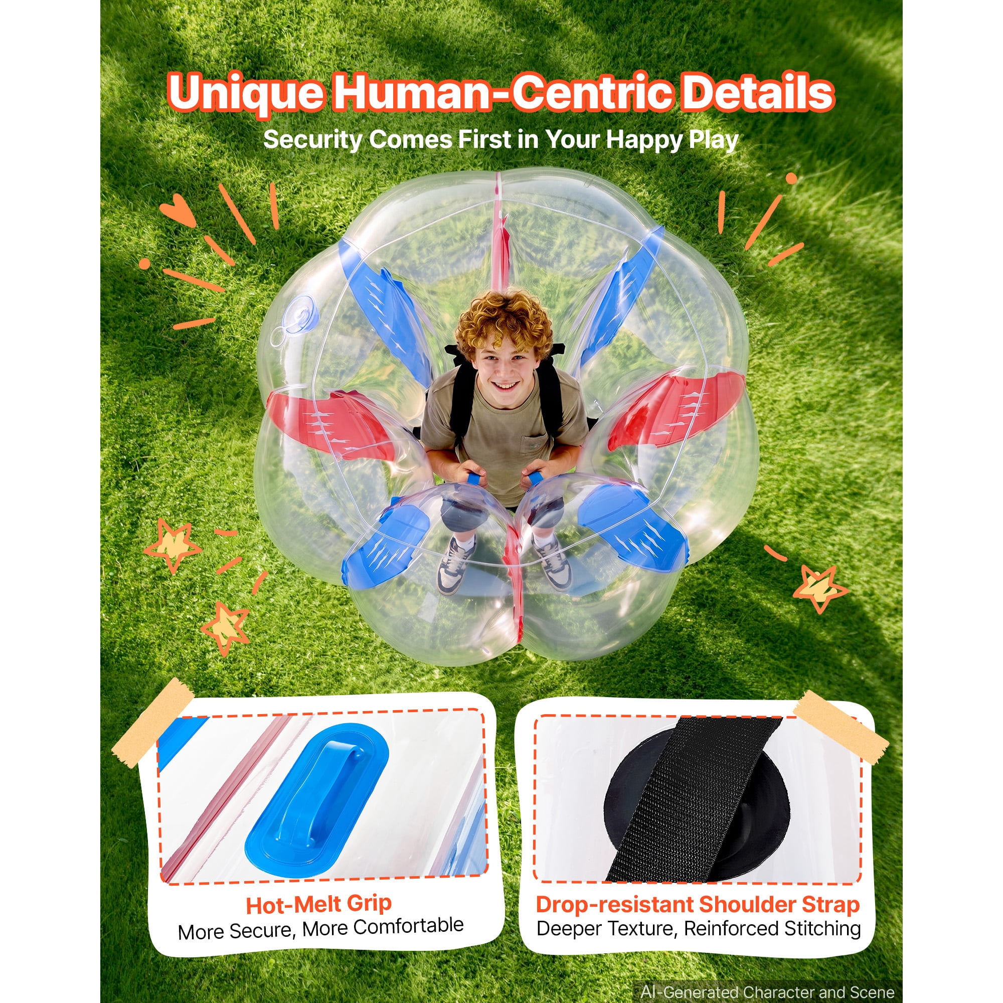KFFKFF 2-Pack Inflatable Bumper Balls 4FT Human Bubble for Teens Blue+Red, Ideal for Backyard, Camping, Park, Lawn, and Outdoor Team Activities, Durable PVC Material, Sumo Hamster Ball with Handle