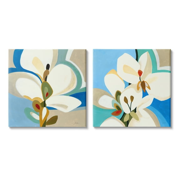 Stupell Industries Modern Flower Pattern Botanical & Floral Painting Gallery Wrapped Canvas Print Wall Art, 17 x 17, Set of 2