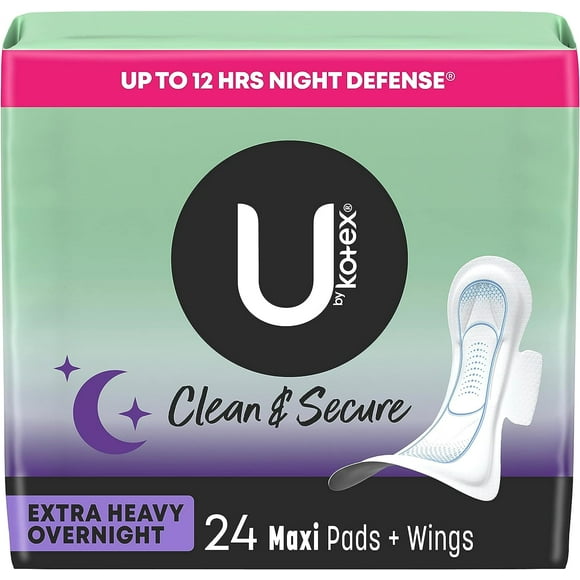 Extra Heavy Absorbency, 24 Count - Secure Overnight Maxi Pads with Wings (Previously 'Security')
