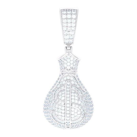 925 Sterling Silver Mens Cubic-Zirconia Money Bag Currency Pendant