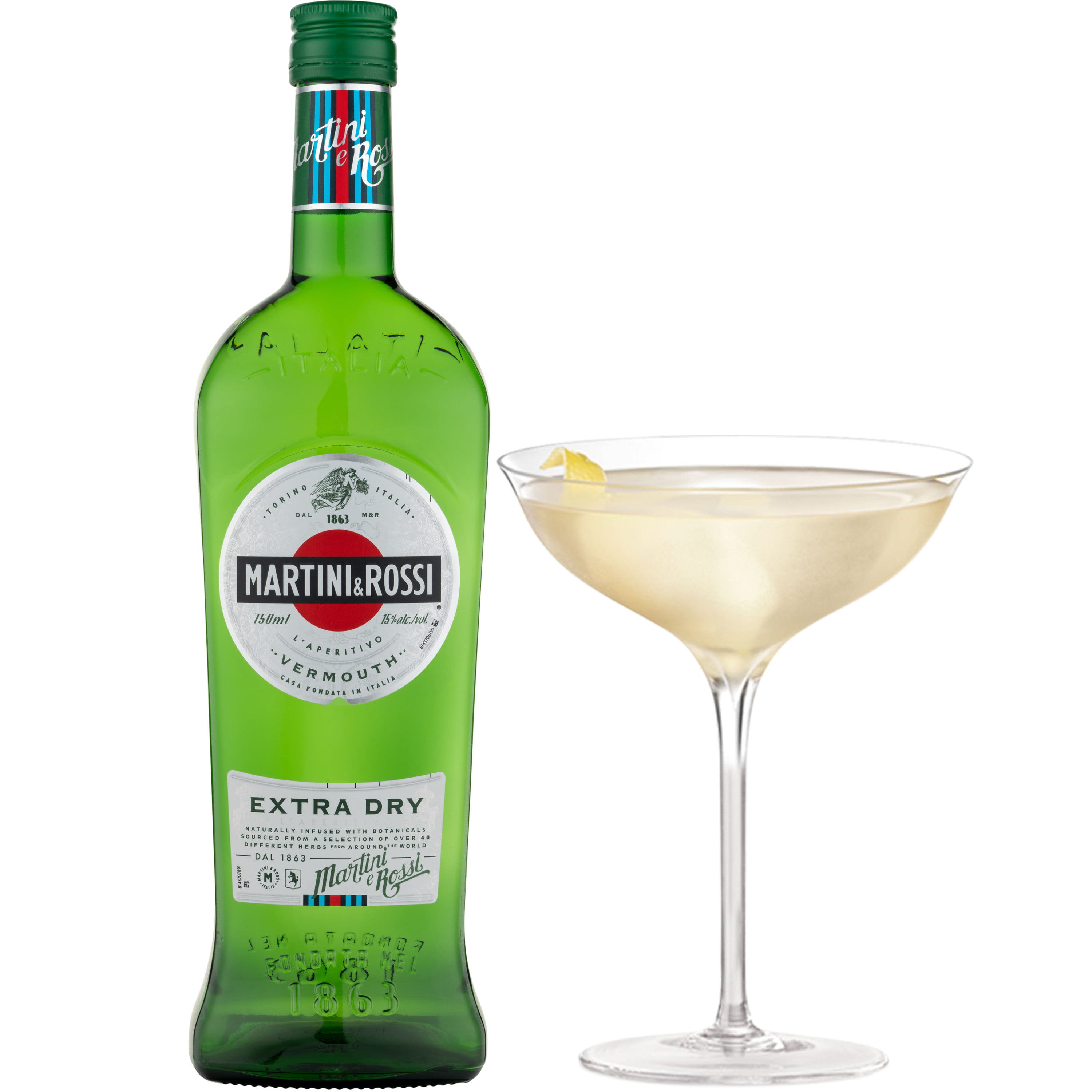 Cocktail Mixer, Bottle, Vermouth 750 mL ABV 15% ROSSI Extra Dry & MARTINI