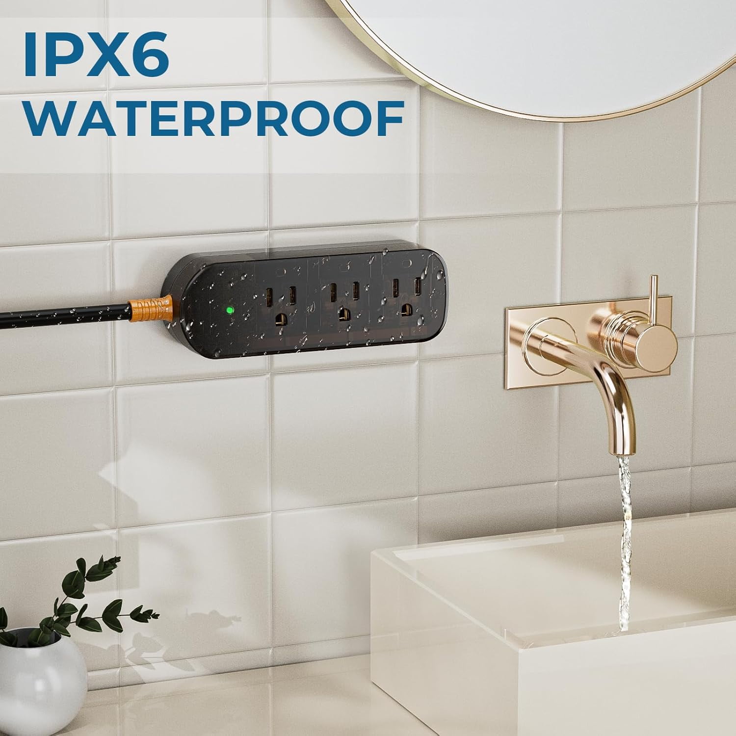 Waterproof Power Strip, 5 Pack Transparent Surge Protector with 3 Wide Outlets, 1875W/15A, 5FT Flat Plug Outdoor Extension Cord, IPX6 Rated for Indoor/Outdoor Use, UL & FCC Listed