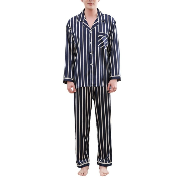 IYTR Mens Pajamas Fashion Solid Color Shawl Collar Robe Bathrobe With Pocket Three Quarter Sleeve Soft Pajamas Blue XXL