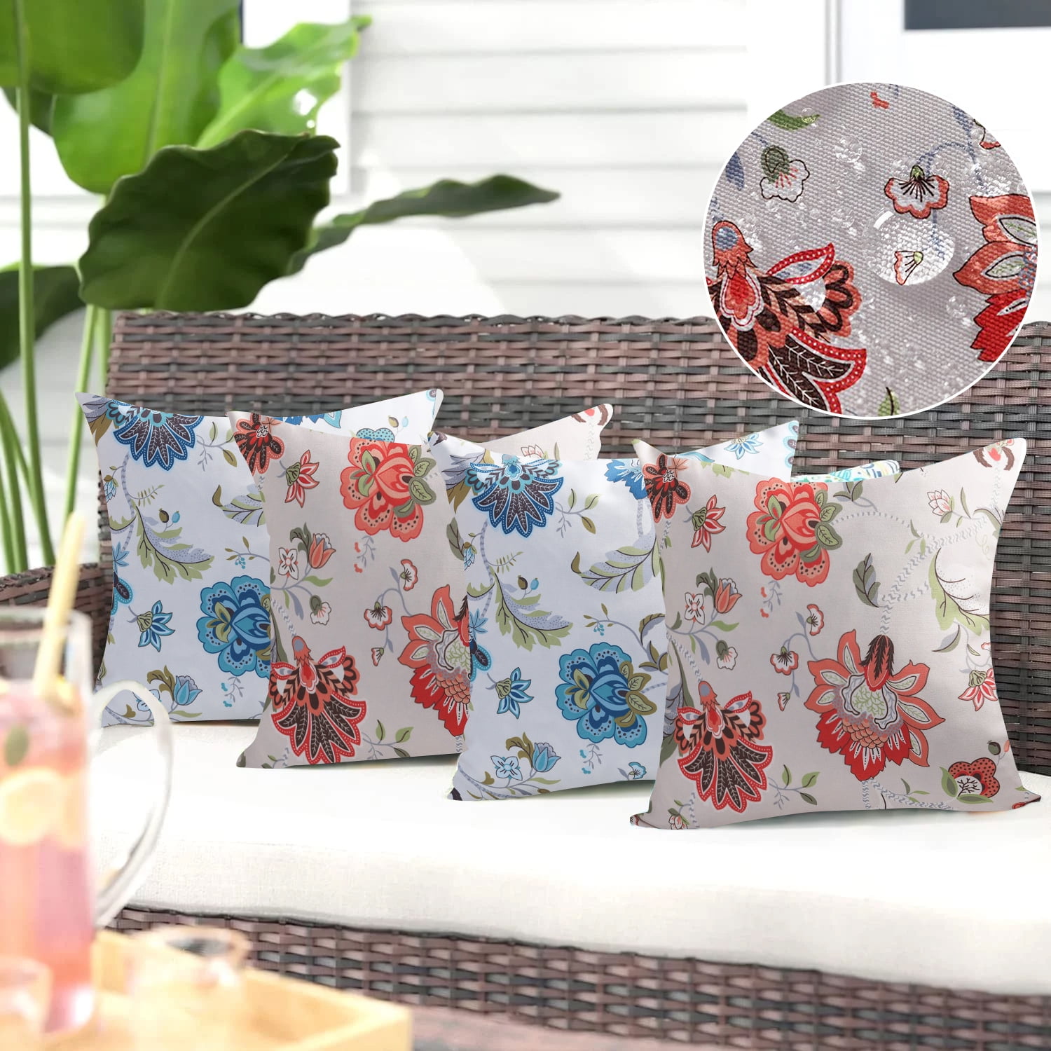 UNIKOME Outdoor Waterproof Decorative Pillows Set of 4, "18" x "18