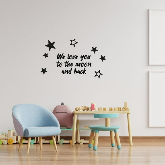 We Love You Stars Moon Life Couple Love Quotes Quote Wall Sticker Art Decals for Girls Boys Room Bedroom Nursery Kindergarten House Fun Home Decor Stickers Wall Art Vinyl Decoration Size (15x30 inch)