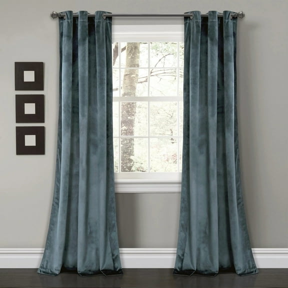 Lush Decor Prima Velvet Soft Solid Color Room Darkening Metal Grommets Window Curtain Panel For Living Room and Bedroom, Blue, 108"L x 38"W, Set of 2