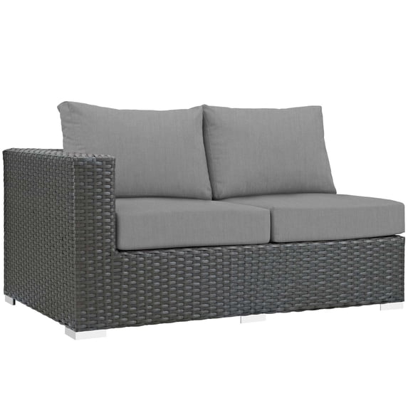 Modern Contemporary Urban Design Outdoor Patio Balcony Garden Furniture Lounge Loveseat Sofa, Sunbrella Rattan Wicker, Grey Gray