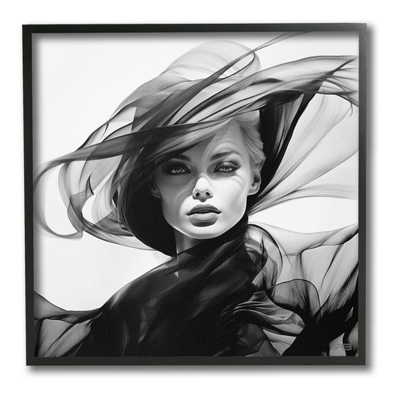 Stupell Industries Modern Fashion Portrait Abstract Painting Black Framed Art Print Wall Art, 12 x 12