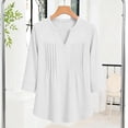 thumbnail image 3 of Pounoo Womens Blouses V Neck 3/4 Sleeve Pleated Loose Fit Breathable Soft Pullovers Casual Daily Tops Simple Style Gift, 3 of 8