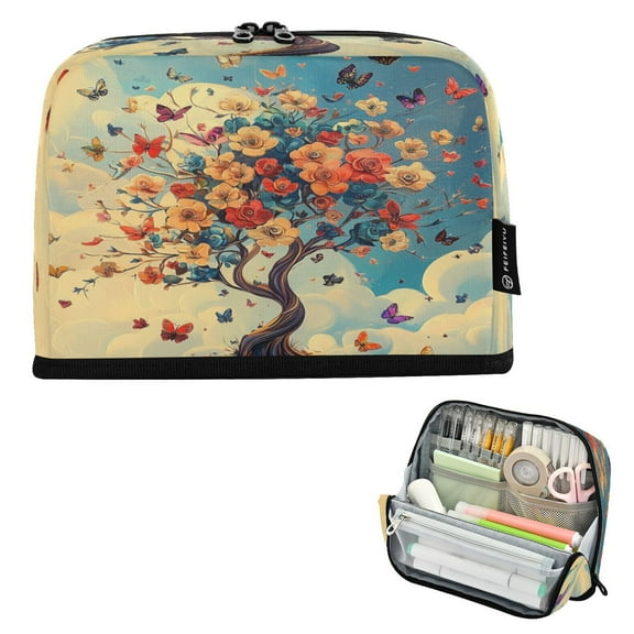 Standing Pencil Case with Base Large Capacity Stationery Pouch Pen Bag with Zipper for Women Men The Tree Of Life