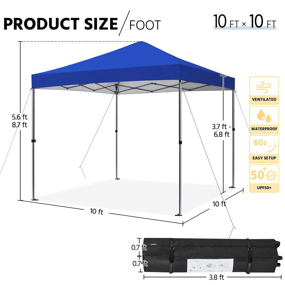 Renwick Instant Pop-up Canopy with One Push To Lock Setup Mechanism, Blue