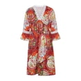 thumbnail image 2 of VISgogo Vestido suelto con cuello en V para mujer, bohemio 3/4 de manga larga con ribete de encaje, minivestido de playa fluido VISgogo  moda, 2 of 9