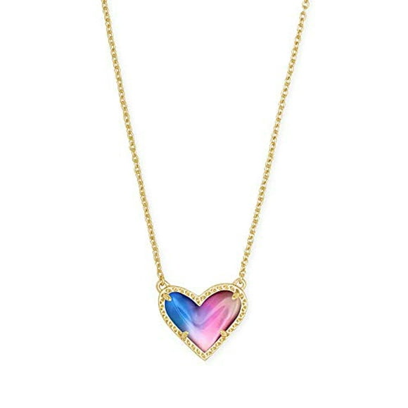 Kendra Scott Ari Heart Adjustable Length Pendant Necklace for Women, Fashion Jewelry, 14k Gold-Plated, Watercolor Illusion