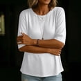 thumbnail image 4 of Womens Tops Crew Neck Elbow Length Sleeve Tshirts for Women Summer Fall Dressy Casual Pullover T-Shirts, 4 of 5
