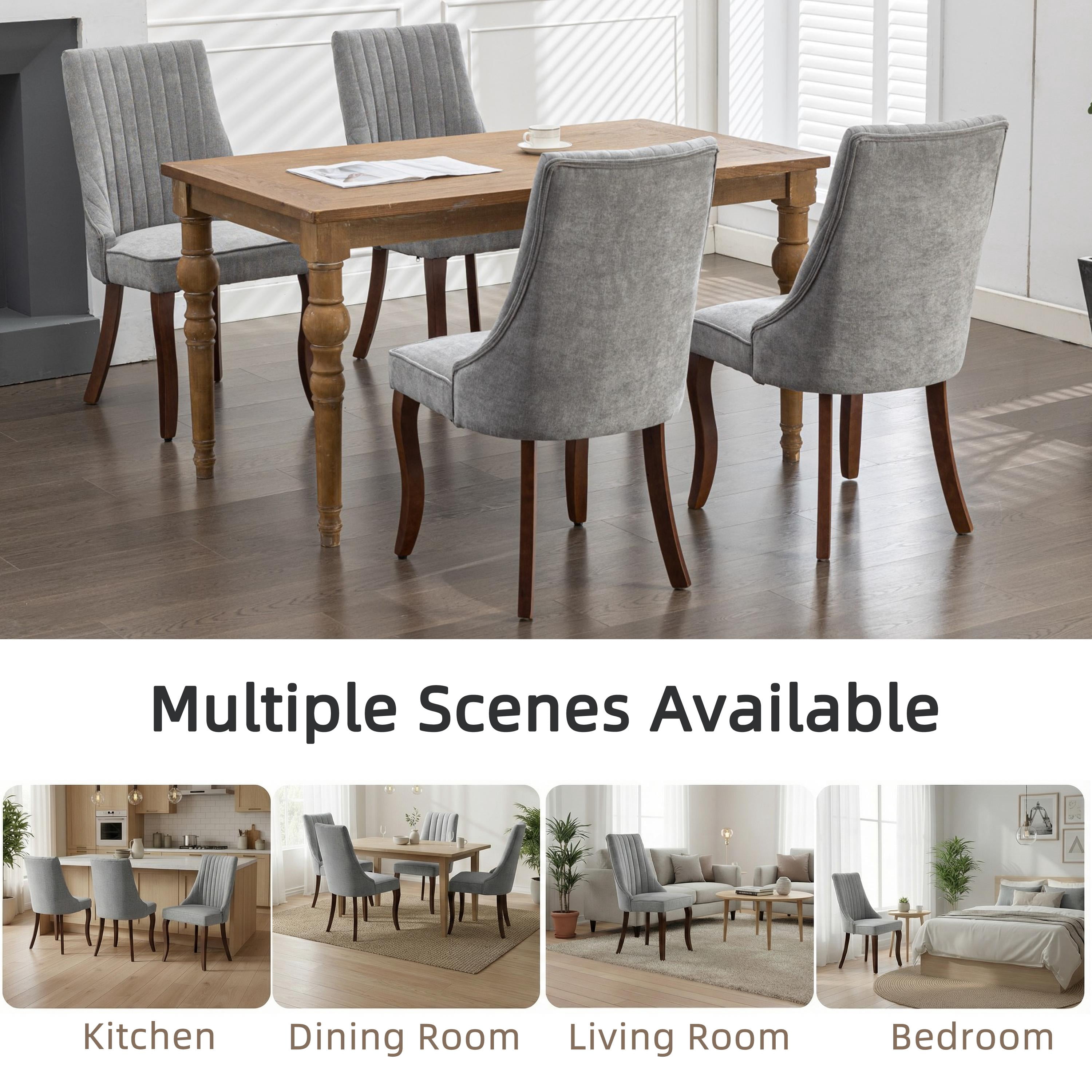 Dining Chairs Set of 4, PAPROOS Velvet Upholstered Dining Chairs, Farmhouse Accent Chair Side Chair with High Backrest and Solid Wood Legs, Kitchen Chair for Dining Kitchen Living Room, Gray