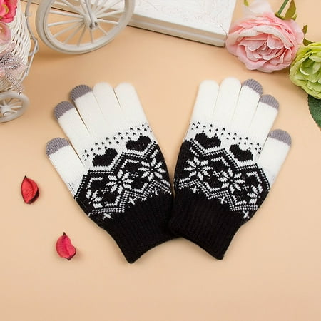 Winter Knit Gloves Touchscreen Warm Thermal Soft Lining Elastic Cuff Texting Anti-Slip for Women (Best Thermal Glove Liners Motorcycle)