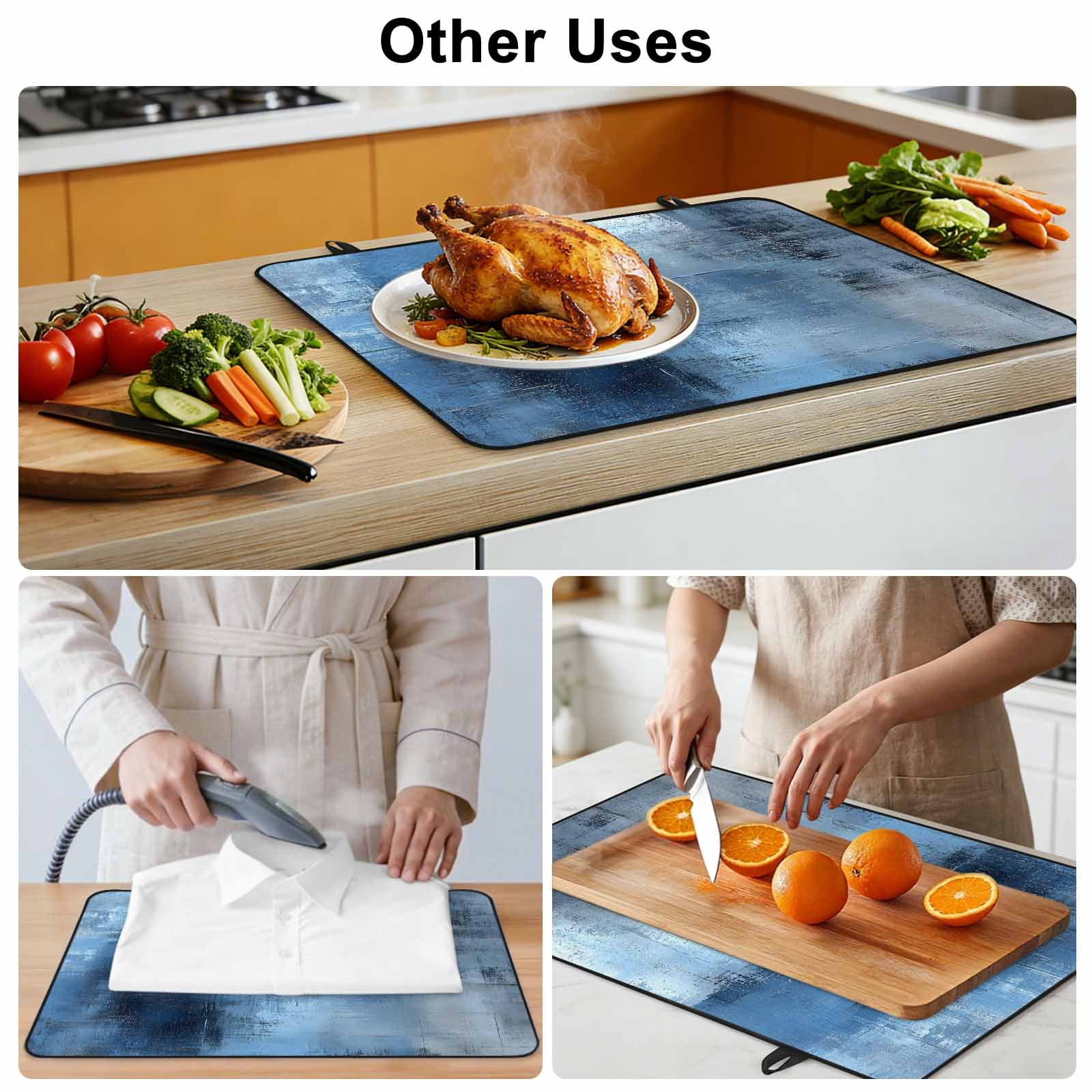 Blue Stove Top Cover for Electric Stove, Heat-proof & Non Slip Glass Top Stove Cover Protector, Vintage Modern Ombre Oil Painted Abstract Art Kitchen Flat Cooktop Rubber Mat 24x21 Inches