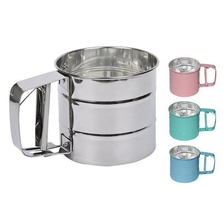 

Feiboyy Pink Stainless Steel Fine Mesh Flour Icing Sugar Hand Shaker Single Mesh Layer Flat Kitchen Sieve