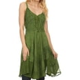 thumbnail image 1 of Sakkas Calleea Mid Length Embroidery Sleeveless Spaghetti Strap Corset Batik Dress - Green - L/XL, 1 of 4