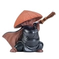 thumbnail image 2 of Pequeña estatua de monje escultura de té mascota arcilla Buda monje figurita adorno para Negro, 2 of 9