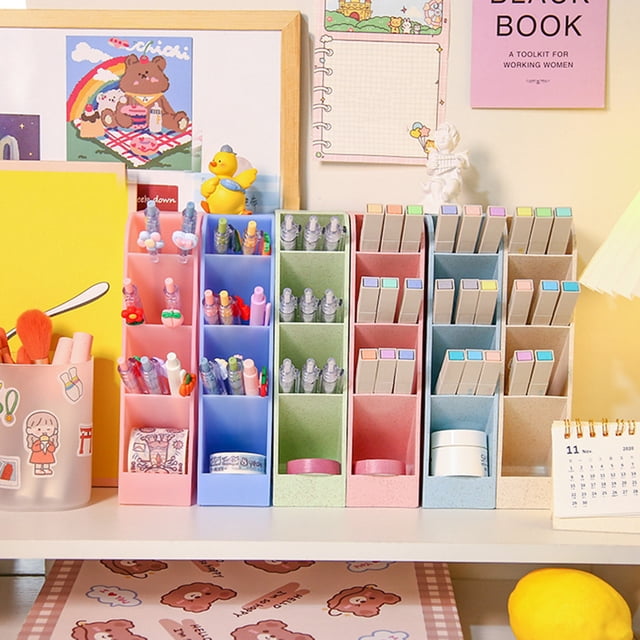 YAOMOBB Storage Makeup Storage Rack Large Capacity Desk Holder Standing Four Grids Stationery Organization Smooth Edge School