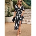 thumbnail image 5 of Womens Summer Dresses 2025 Casual Puff Short Sleeve V Neck Floral Boho Maxi Dress, 5 of 9