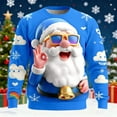 thumbnail image 2 of Telankuip Cute Santa Claus Large 3D Print Pattern Sweatshirt for Men Trendy Ribbing Loose Comfort Plus Size Casual Tops Long Sleeve X-Mas Holiday Crewneck Pullovers Blue M, 2 of 3