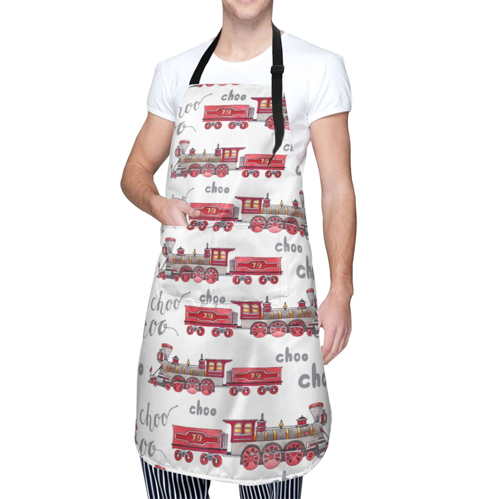 Naloa Retro Train Apron Kitchen Aprons with Pockets for Women Men Chef