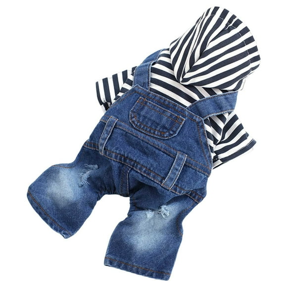 Combinaison en Denim Rayé Élégant pour Animaux de Compagnie, Tenue Ajustable pour Petits et Moyens Chiens Chats Chiots Mode