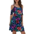thumbnail image 4 of Women's Casual Tennis Dress for Summer Lightweight Spaghetti Strap Cold Shoulder Ruffle Sleeve Dress with Pocket for Everyday Wear Blue S, 4 of 6