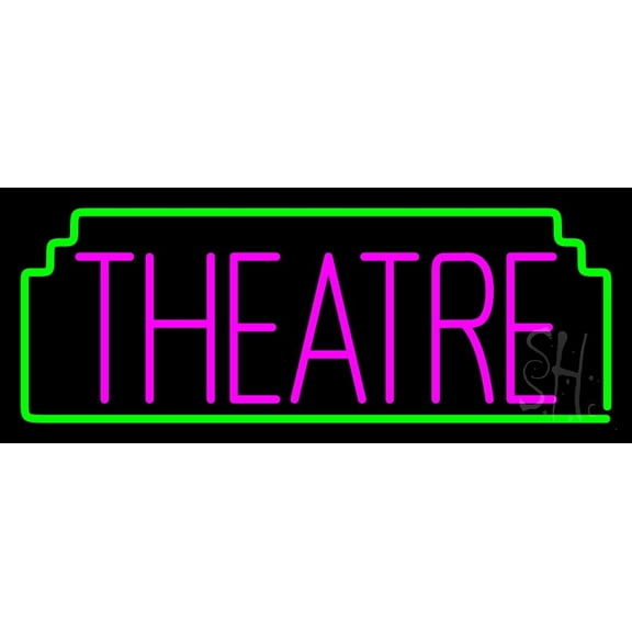 Pink Theatre LED Neon Sign 13" Tall x 32" Wide - inches Black Square Cut Acrylic Backing, with Dimmer - Premium built indoor Sign for Theater.