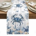 thumbnail image 2 of Ocean Crab Table Runner, Blue Yellow Sea Star Shell Coral White Wood Grain Cotton Linen Kitchen Table Decoration Washable Dining Tabletop Runners for Home Party Decor 13x60 Inches, 2 of 9