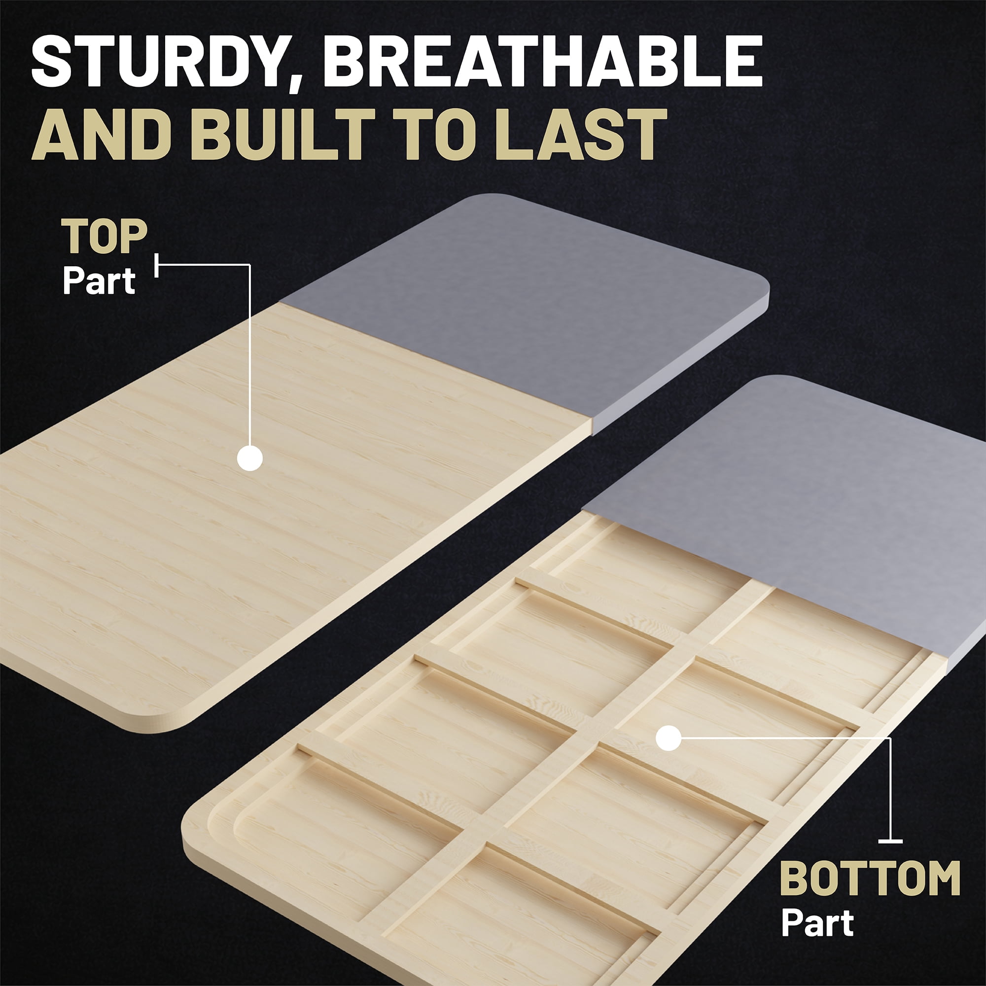 Continental Sleep, Premium 38mm Solid Surface Wood Bunkie Board Queen Size Bed Frames, 2-Piece Under Mattress Support Board, Fabric Ventilation Cover, Replaces Wooden Slats or Box Spring