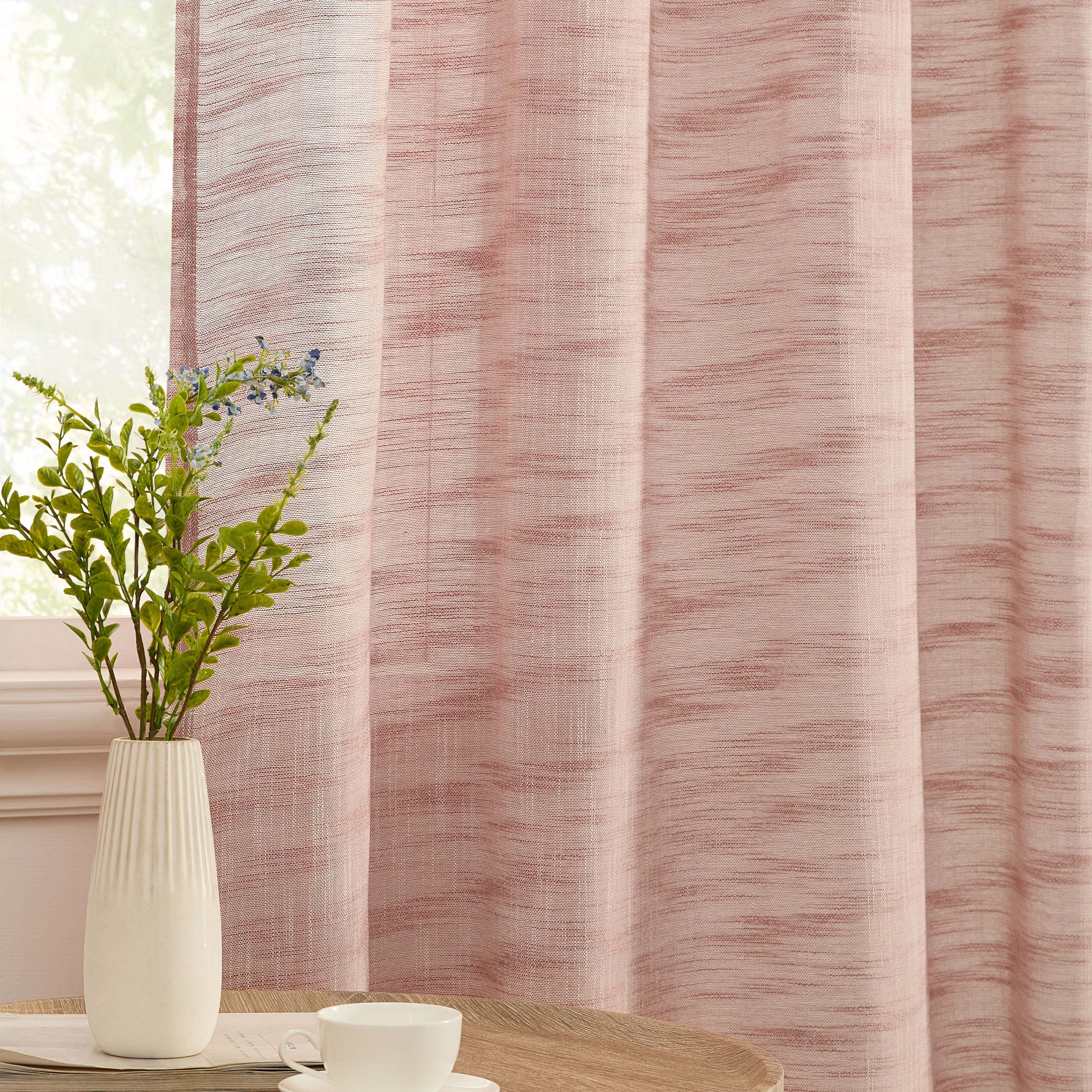 THD Harley Faux Linen Textured Semi Sheer Sun Light Filtering Window Grommet Curtain Panels, Set of 2 Panels