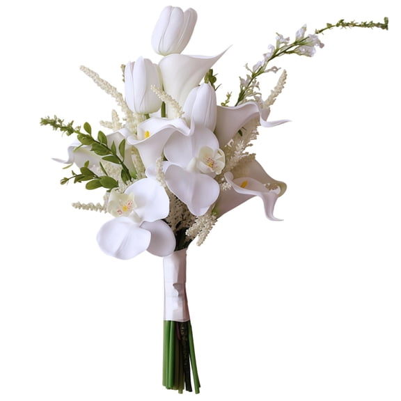 Bride Bouquets for Wedding, Calla Lily Bridal Bouquet, White Orchids and Long Stems, Artificial Wedding Bouquet, Ideal Bridesmaid Bouquet