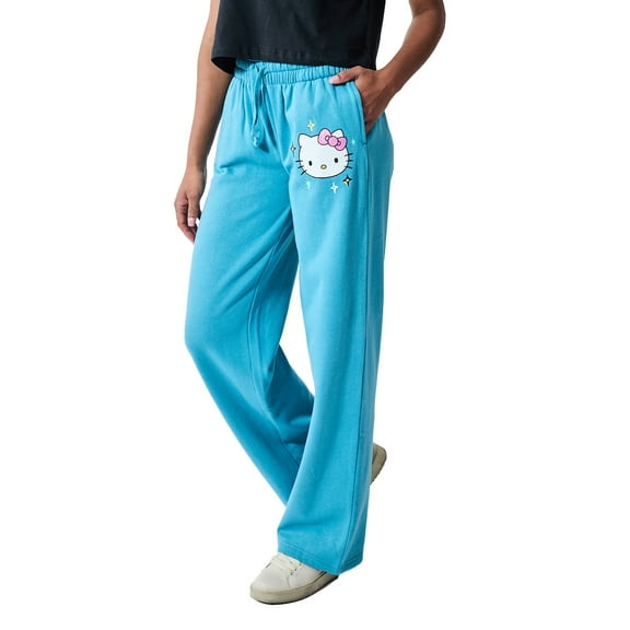 Hello Kitty Stars Women's Blue Straight Leg Sweatpant Joggers-Medium