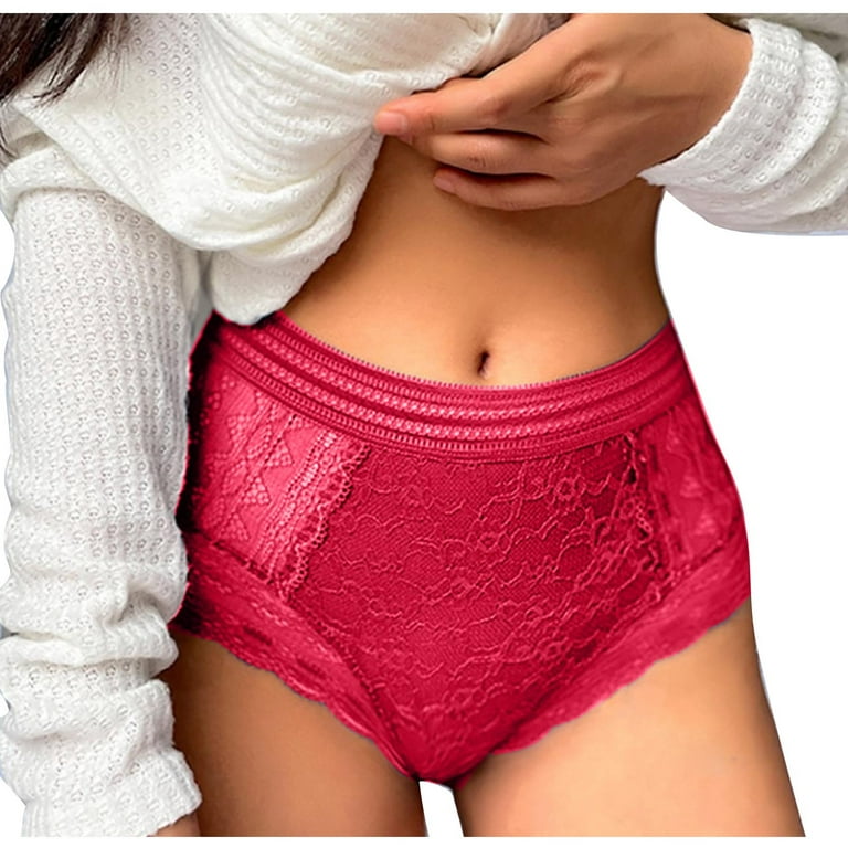 HUPOM Seamless Tummy Control Underwear For Women Girls Underwear Briefs  Casual None Elastic Waist Red 5XL 