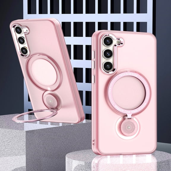 for Galaxy S22 Plus Case, 360° Rotatable Kickstand Holder Military Grade Dropproof Shockproof MagSafe Rubber Silicone Back Case For Samsung Galaxy S22 Plus 6.6 inches-Pink