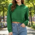 thumbnail image 3 of HAOTAGS Teen Girls Cropped Hoodie(4-12), Casual Long Sleeve Hooded Sweatshirts with Pockets Green 5 Years, 3 of 9