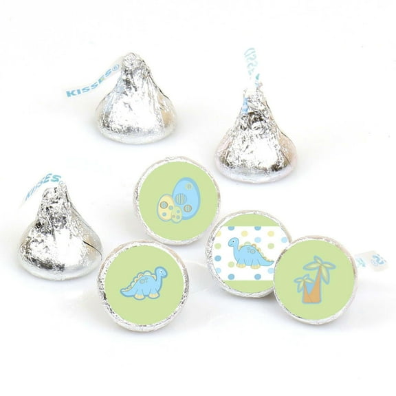Big Dot of Happiness Baby Boy Dinosaur - Baby Shower Round Candy Sticker Favors - Labels Fits Chocolate Candy (1 sheet of 108)