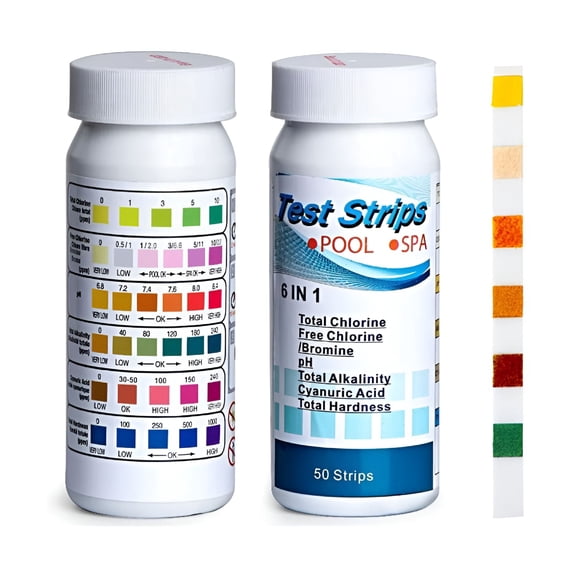 BANIRO Pool and Spa Test Strips 100ct 6 in 1 Water Test Kit for Swimming Pool Hot Tub Detects pH Cyanuric Acid Total Hardness Free Chlorine Total Chlorine Alkalinity