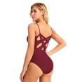 thumbnail image 2 of DPOIS Womens Criss Cross Back Built in Shelf Bra Camisole Ballet Dance Leotard Burgundy-A L, 2 of 7
